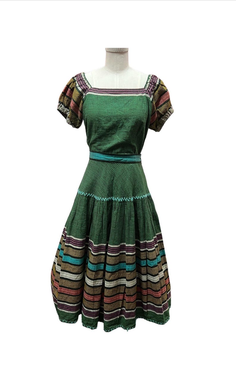 1930's 1940's Vintage Embroidered Cotton 2 piece Day Blouse with Matching Skirt Set