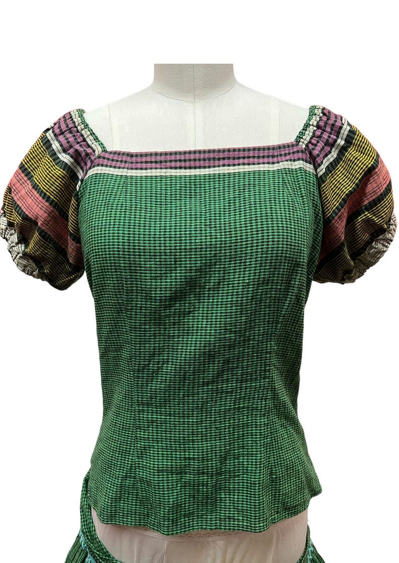 1930's 1940's Vintage Embroidered Cotton 2 piece Day Blouse with Matching Skirt Set