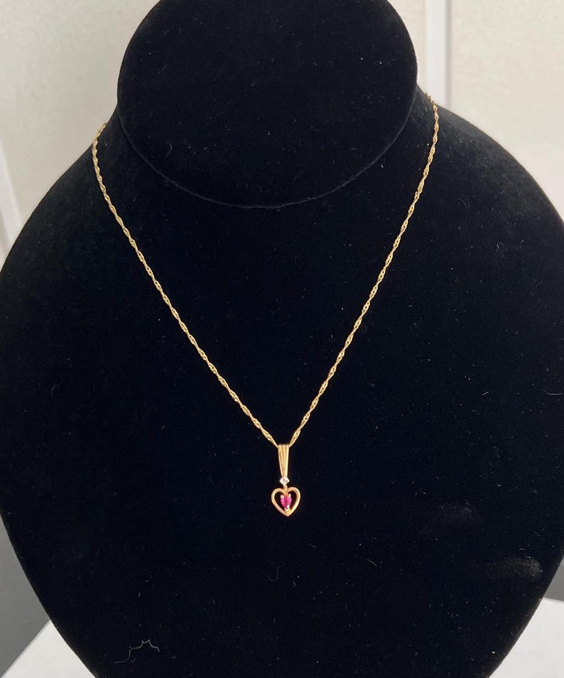 Antique Vintage 14KT Ruby & Diamond Heart Pendent