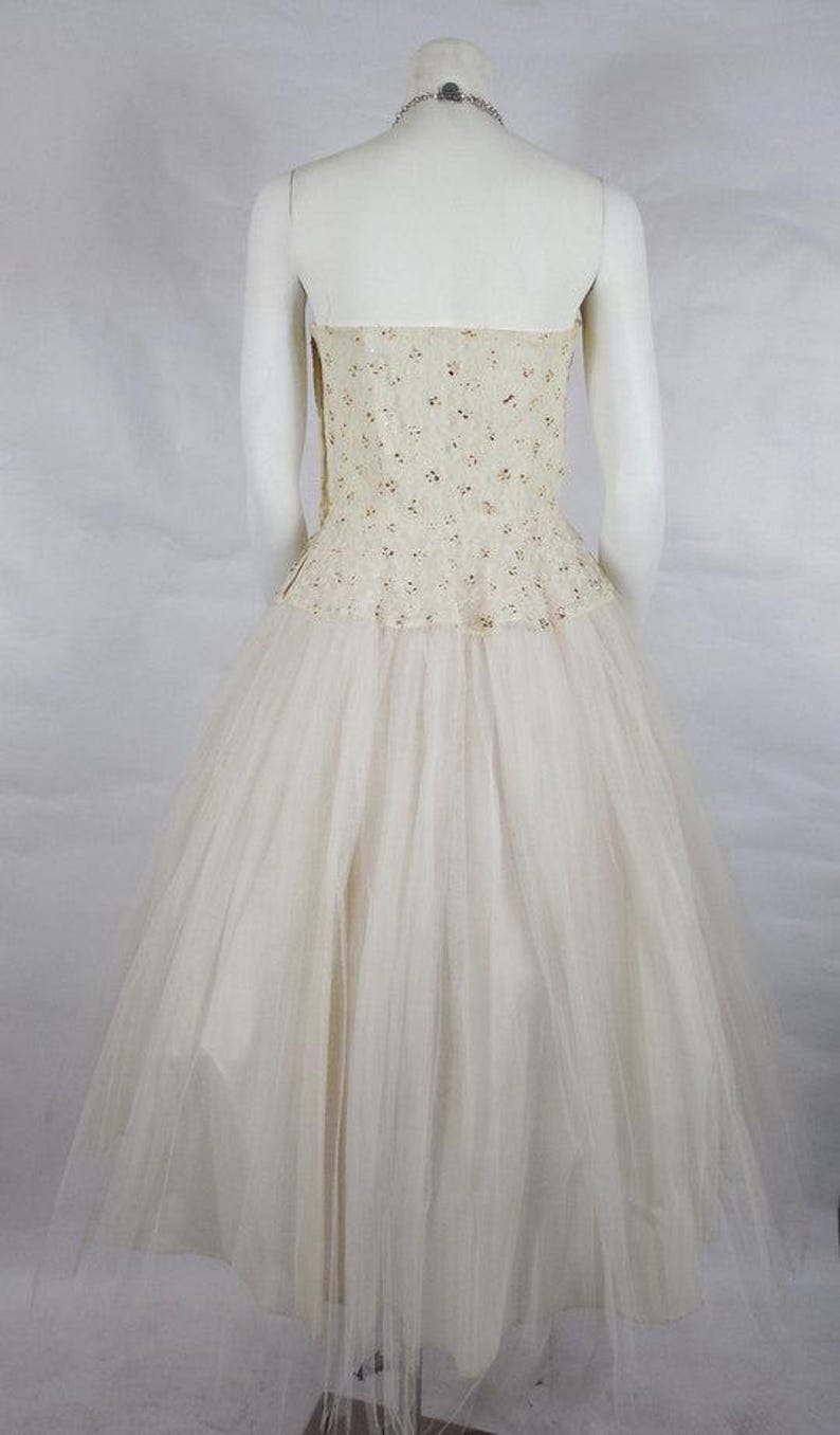 NOW ON SALE! 1950's Vintage White Tulle Prom Dress with Red Glitter