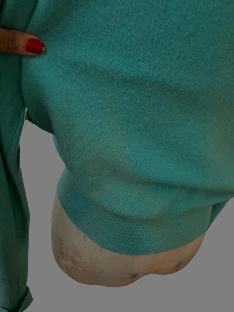 1950 Vintage Teal Blue Soft Waist Length Sweater with Embellished Bead Work