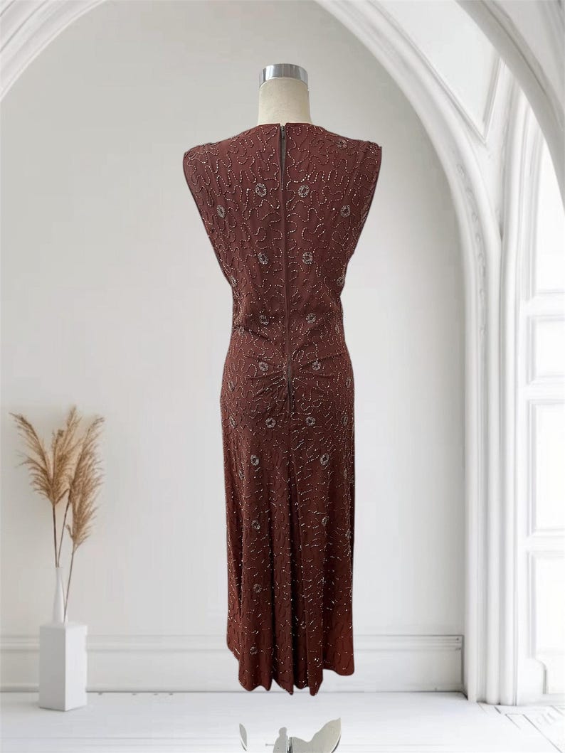 SALE!! 1950's Vintage Fully Cooper Beaded Chocolate Brown Evening Gown