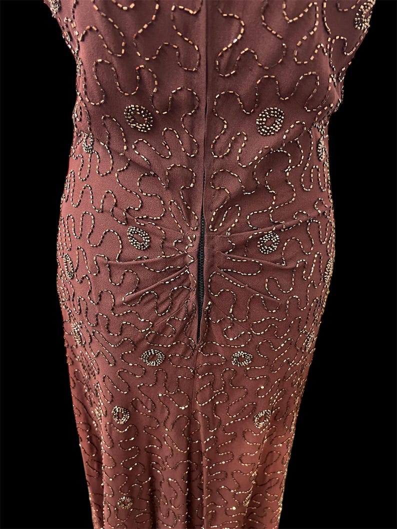 SALE!! 1950's Vintage Fully Cooper Beaded Chocolate Brown Evening Gown