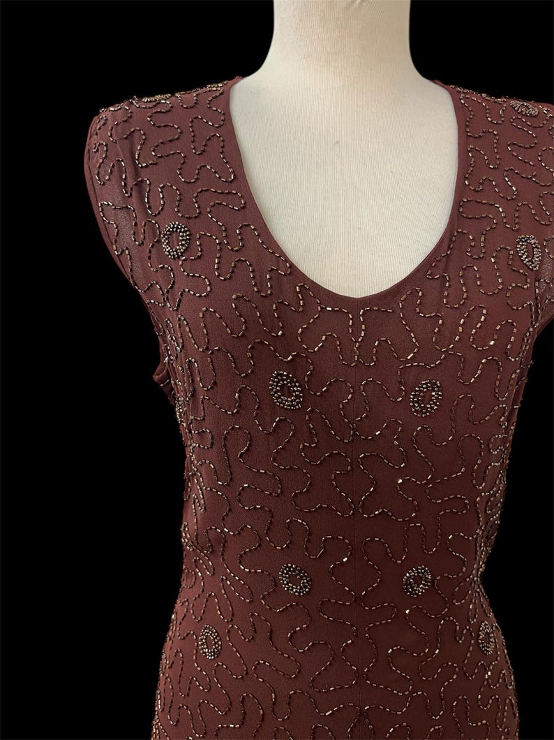 SALE!! 1950's Vintage Fully Cooper Beaded Chocolate Brown Evening Gown