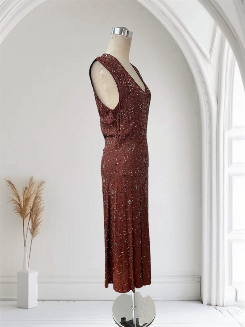 SALE!! 1950's Vintage Fully Cooper Beaded Chocolate Brown Evening Gown