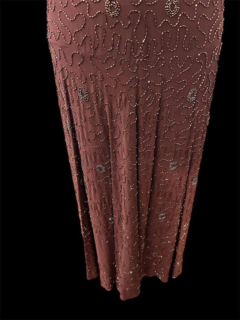SALE!! 1950's Vintage Fully Cooper Beaded Chocolate Brown Evening Gown