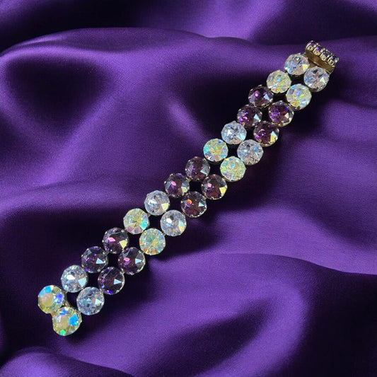 1950 Vintage Aurora Borealis and Purple Rhinestone Bracelet Gorgeous
