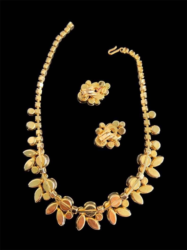 1950 Juliana D&E Beautiful Aurora Borealis Brown Topaz Rhinestones Necklace and Earring Set