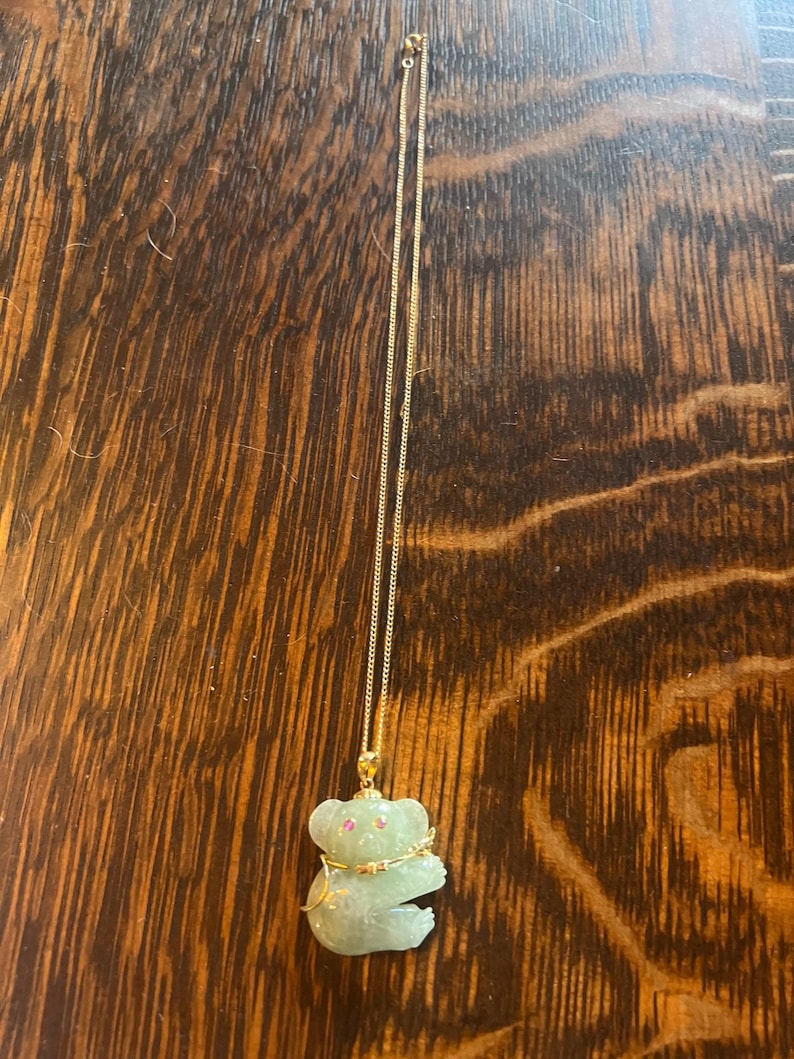 SOLD!1980 Vintage Estate 14KT Gold Jade Koala Bear with Ruby Eyes