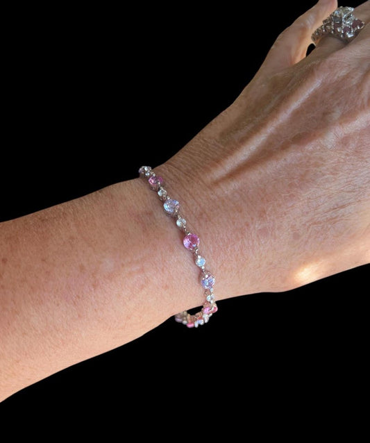 1980 Vintage Sterling Pink and White Sapphires Tennis Bracelet