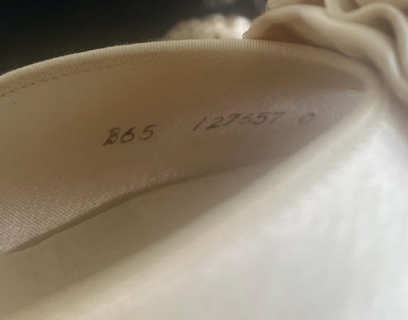 SOLD! 1950's Vintage Size 6 1/2 Slip On Cream Boudoir Satin Slipper Heels Open Toe With Ruffled Pom Pom