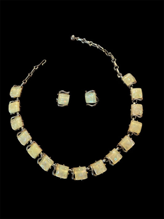950's 60's Vintage Coro Opalescent Yellow Necklace and Earring Set Gorgeous Perfect