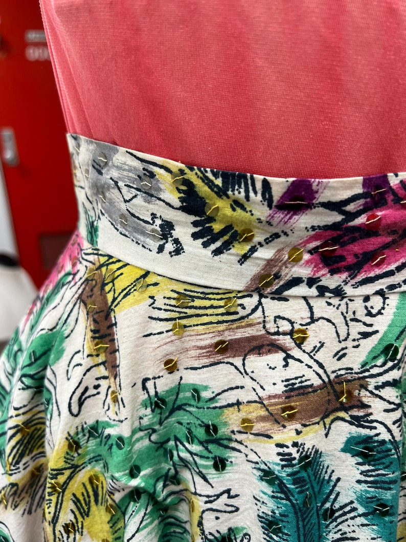 SALE!! 1940's Vintage Rare Summer Virgin Island Tourist Cotton Two Piece Dress Set With Sequins Gorgeous