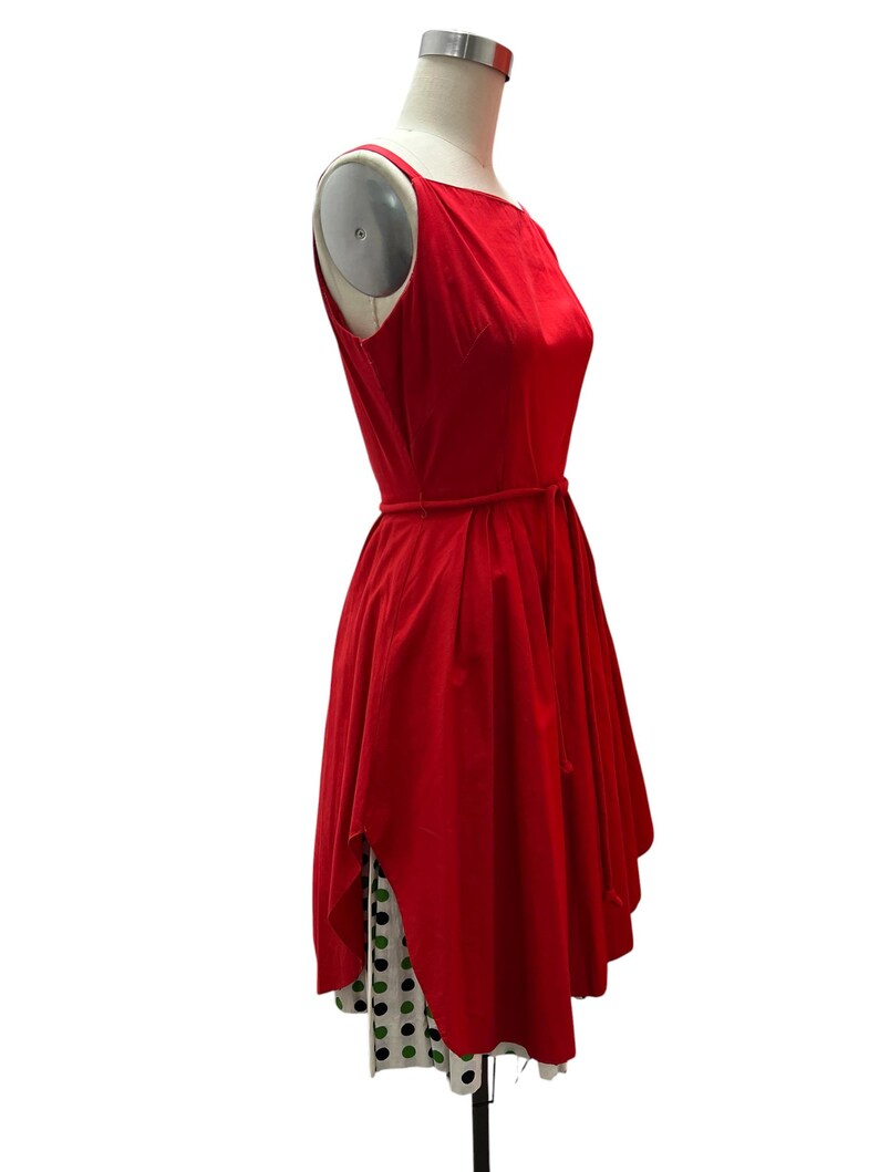 SALE!! 1950's Vintage Red Cotton with Polka Dot Under Skirt Summer Dress