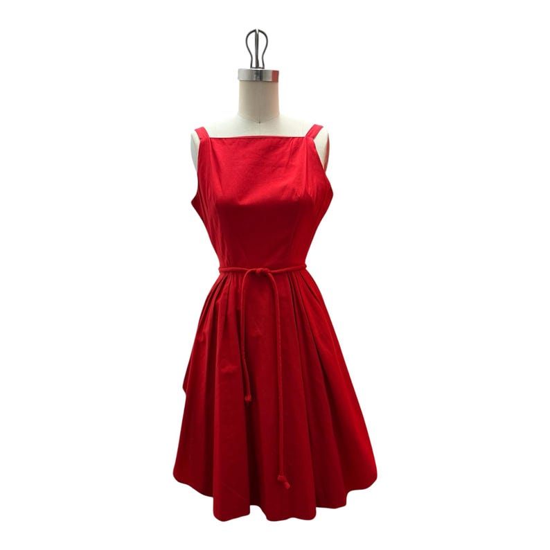 SALE!! 1950's Vintage Red Cotton with Polka Dot Under Skirt Summer Dress
