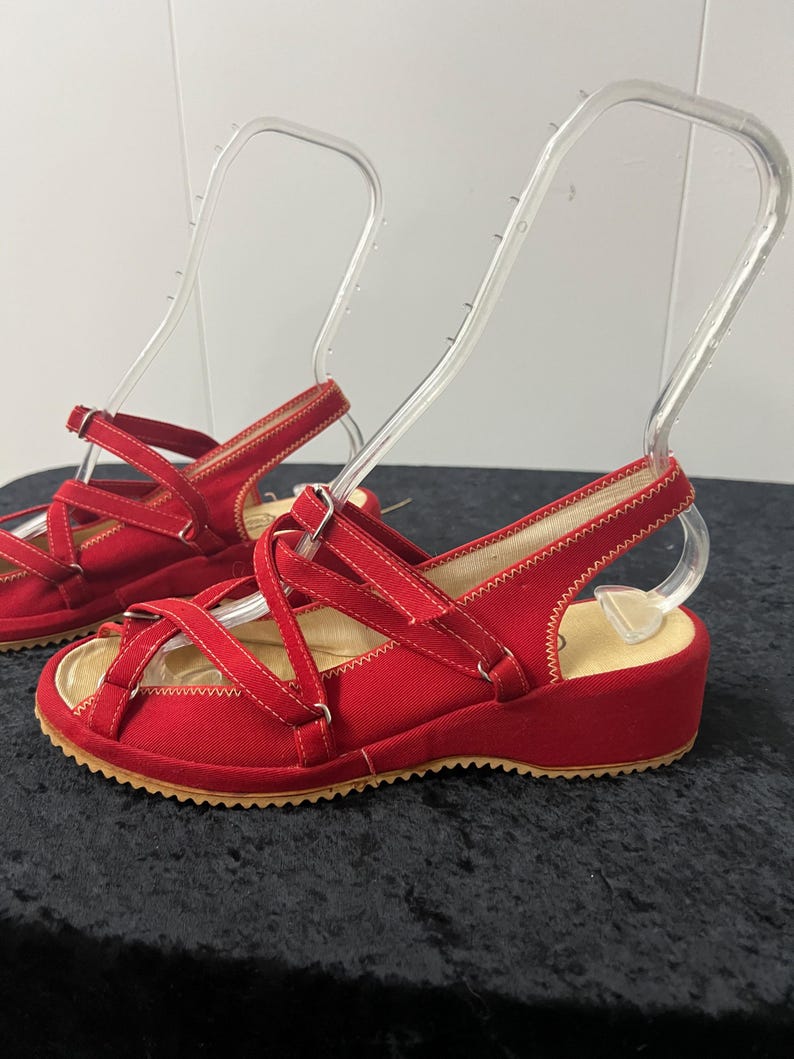 SALE!! Vintage 1940's Rare Deadstock Size 7 1/2 Opened Toe Strappy Slingback Red Canvas Sandals