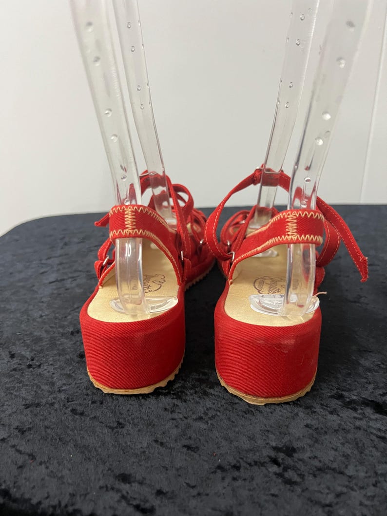 SALE!! Vintage 1940's Rare Deadstock Size 7 1/2 Opened Toe Strappy Slingback Red Canvas Sandals