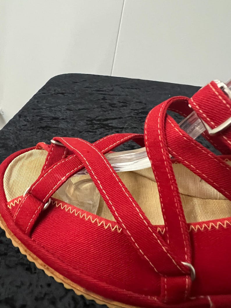SALE!! Vintage 1940's Rare Deadstock Size 7 1/2 Opened Toe Strappy Slingback Red Canvas Sandals