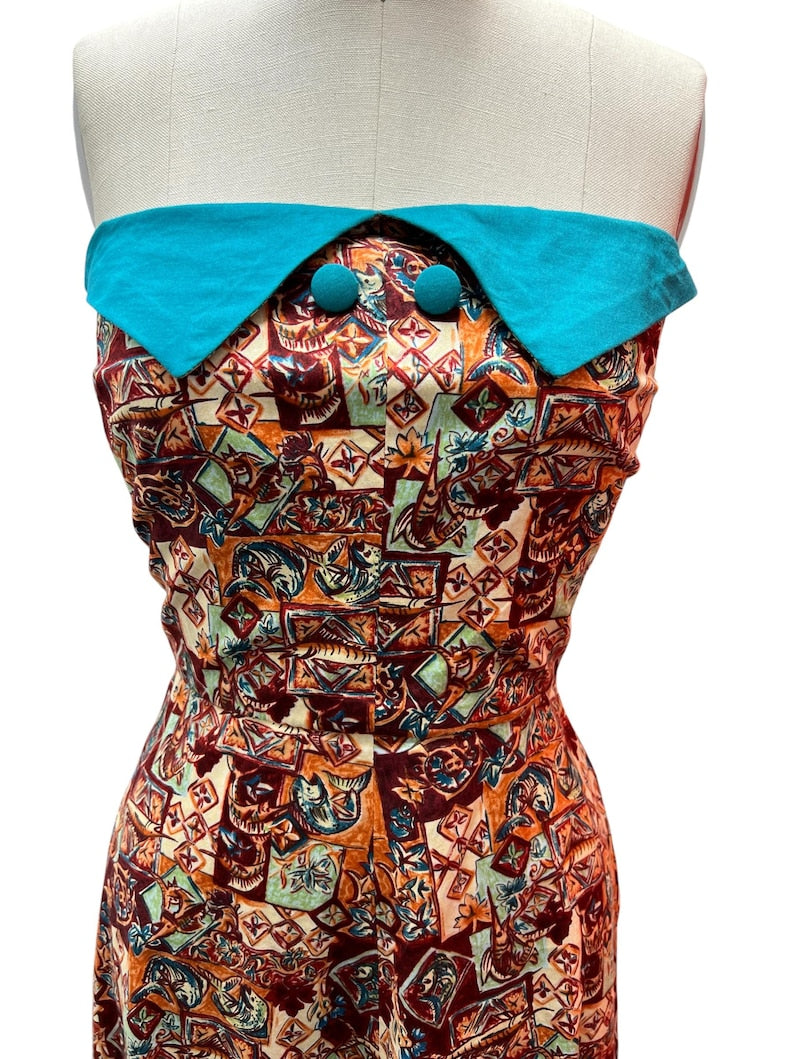SALE!! 1950 1960 Vintage Hawaiian Print Cotton Dress with Matching Bolero Summer Dress