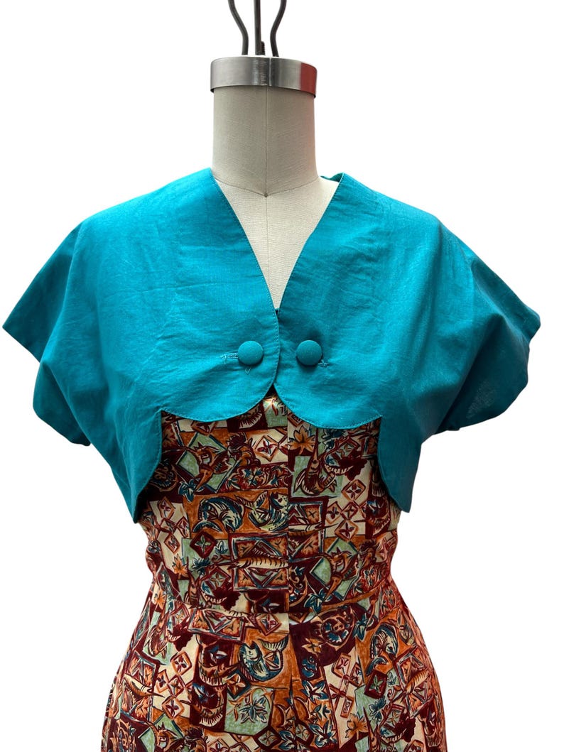 SALE!! 1950 1960 Vintage Hawaiian Print Cotton Dress with Matching Bolero Summer Dress