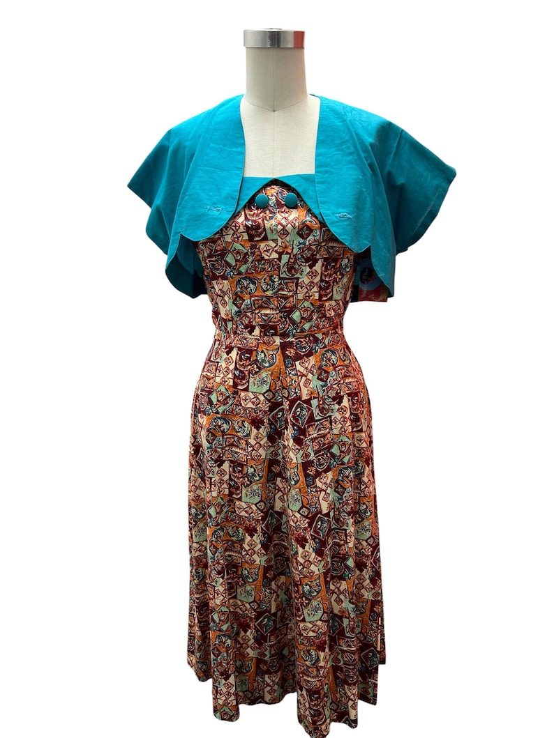 SALE!! 1950 1960 Vintage Hawaiian Print Cotton Dress with Matching Bolero Summer Dress