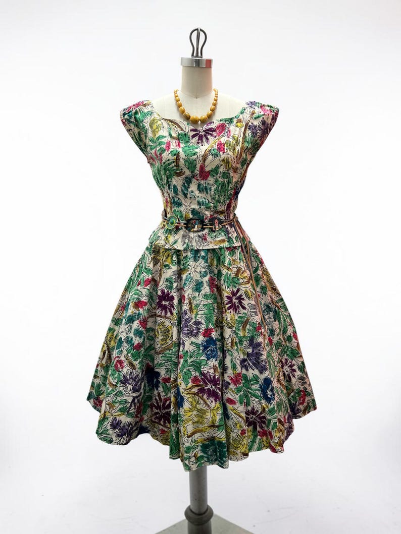 SALE!! 1940's Vintage Rare Summer Virgin Island Tourist Cotton Two Piece Dress Set With Sequins Gorgeous
