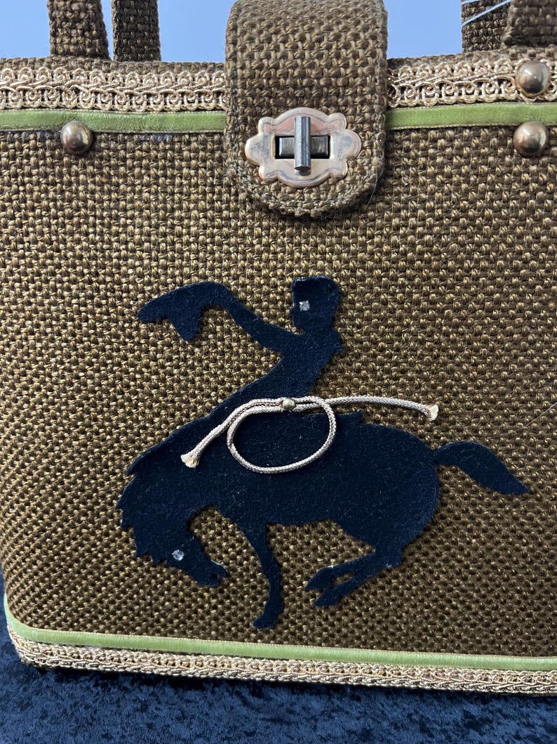 SALE!! 1960's Possibly Enid Collins Box Purse Depicting Bucking Bronco Cowboy Excellent