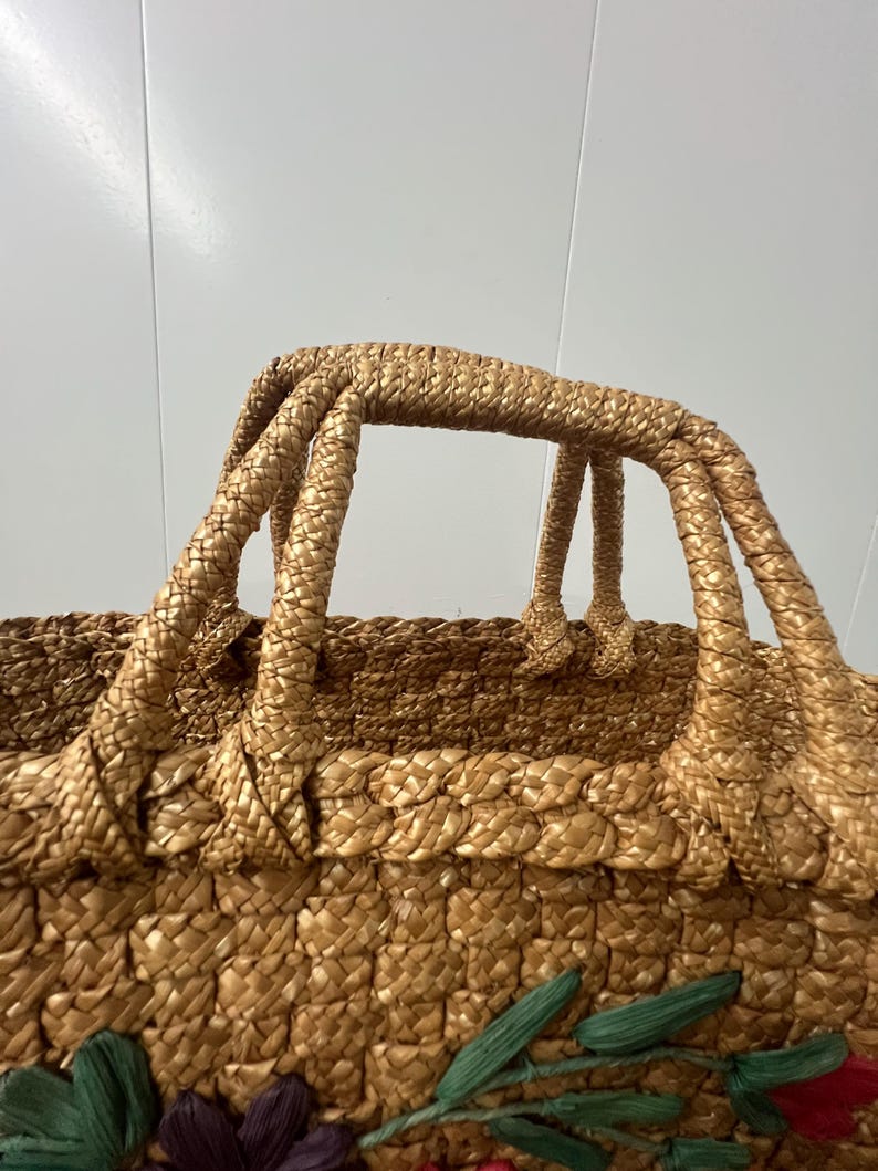 SALE!! 1950's Straw Basket Large Tote Purse Excellent