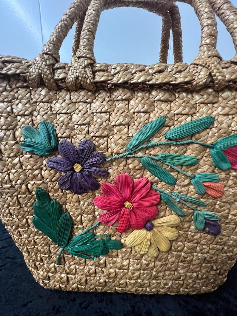 SALE!! 1950's Straw Basket Large Tote Purse Excellent