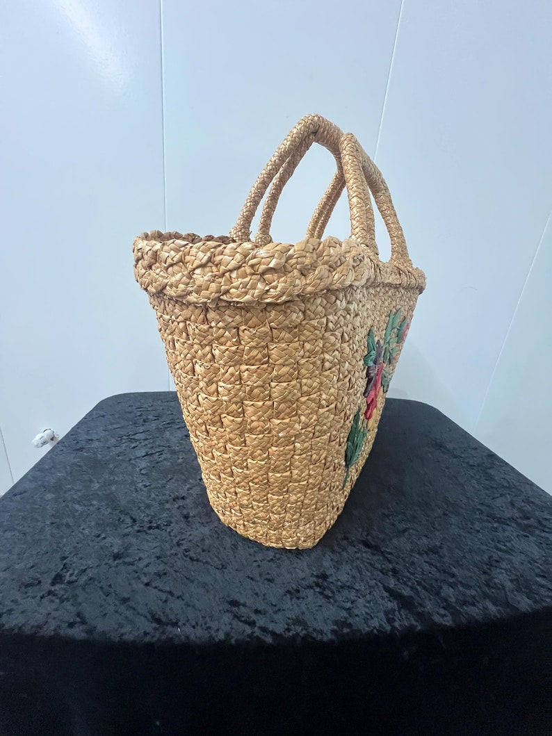 SALE!! 1950's Straw Basket Large Tote Purse Excellent