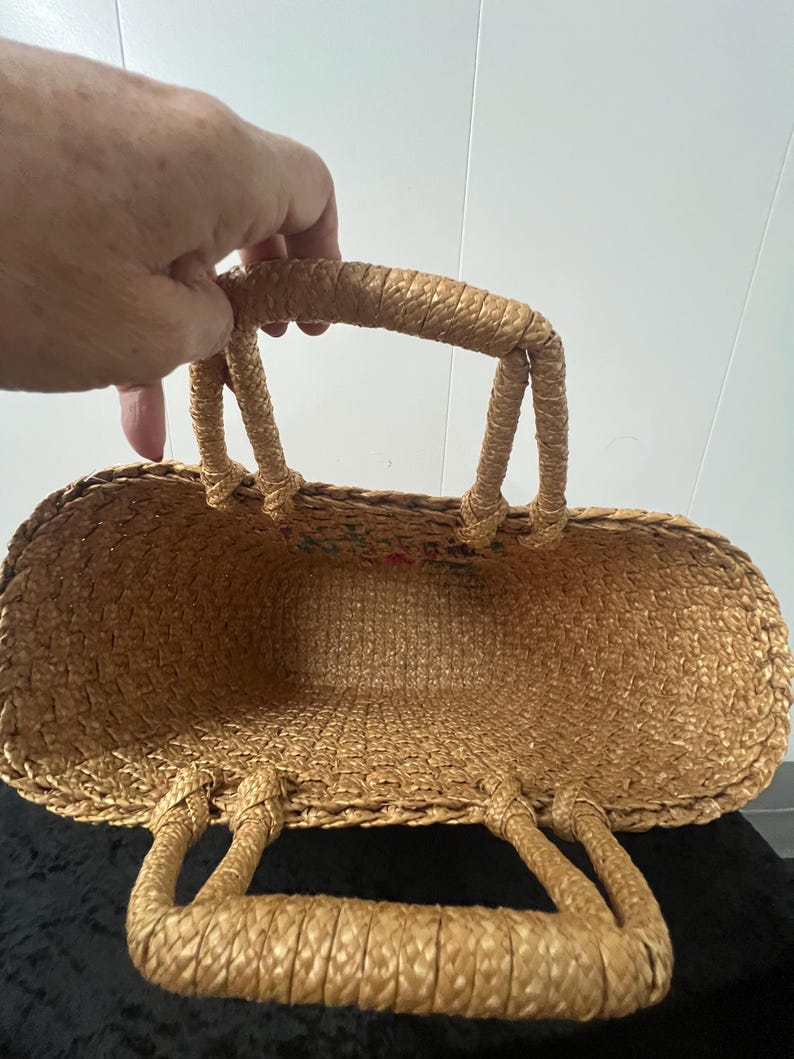 SALE!! 1950's Straw Basket Large Tote Purse Excellent