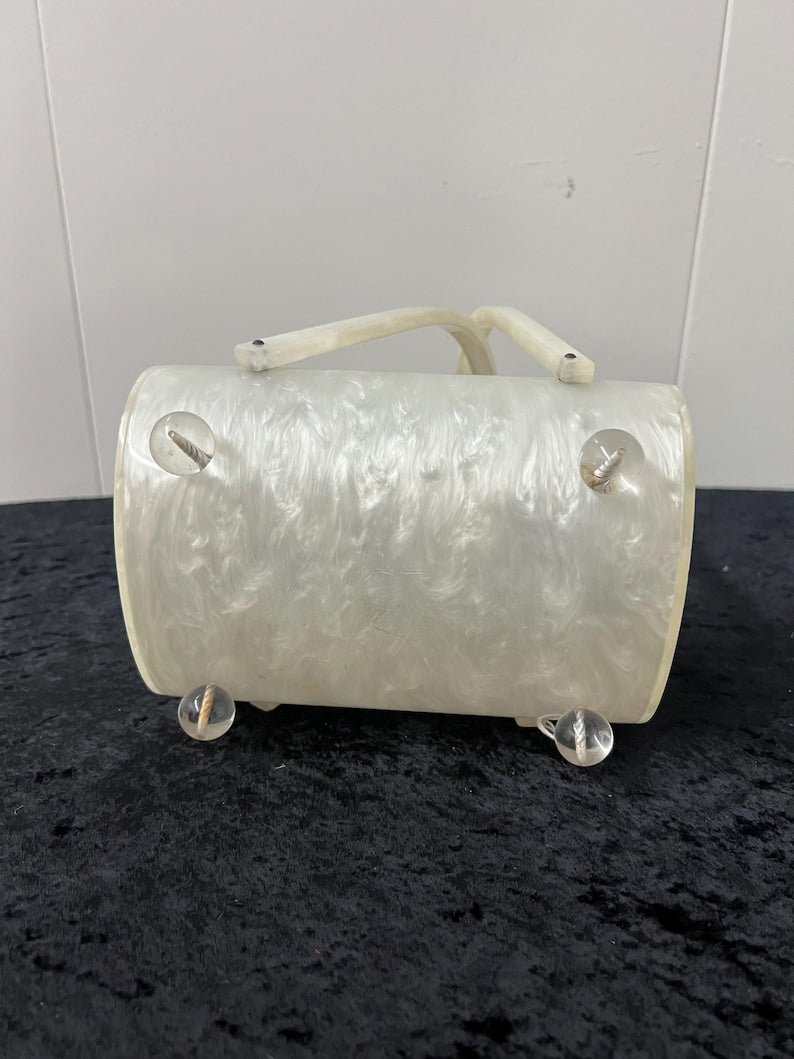 SALE!! Original Vintage 1950 Lucite Pearled Clear Purse Carved Top Great Condition