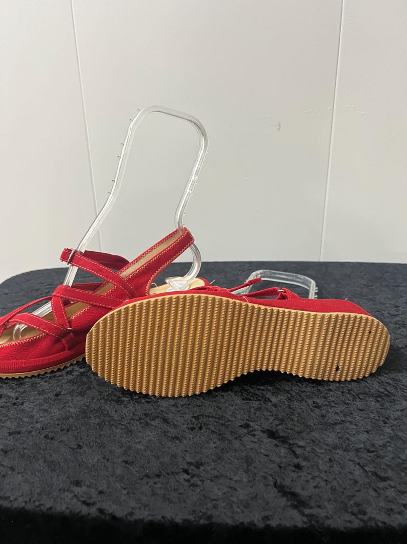 SALE!! Vintage 1940's Rare Deadstock Size 7 1/2 Opened Toe Strappy Slingback Red Canvas Sandals