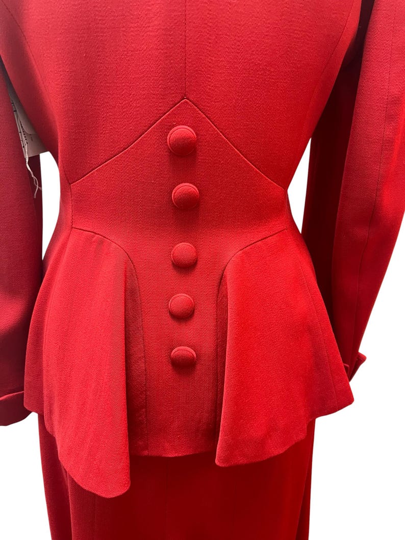 SALE!! 1940's 1950's Vintage Red Wool Gabardine Suit Lilli Ann Style Amazing Peplum