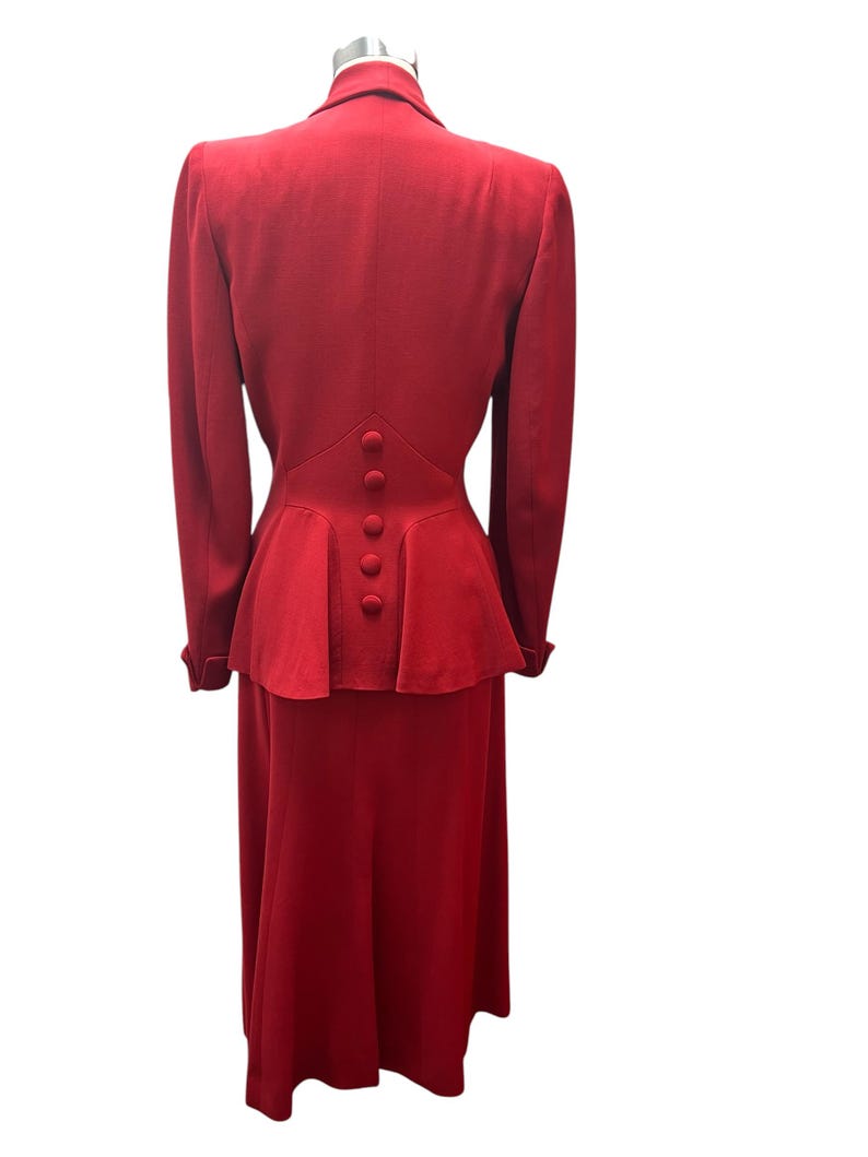 SALE!! 1940's 1950's Vintage Red Wool Gabardine Suit Lilli Ann Style Amazing Peplum