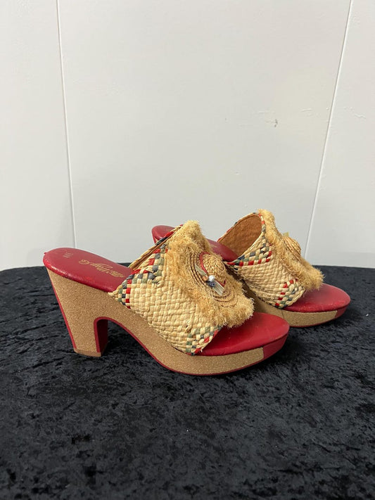 Vintage 1940's Rare Size 7 Opened Toe Slip On Platform Cork Sandals