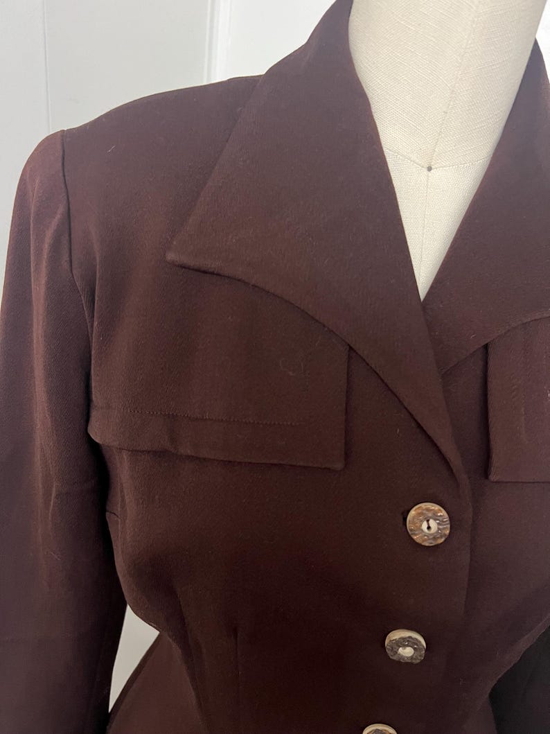 SALE!! 1940's 1950's Vintage Deep Chocolate Brown Wool Gabardine Suit Lilli Ann Style Amazing