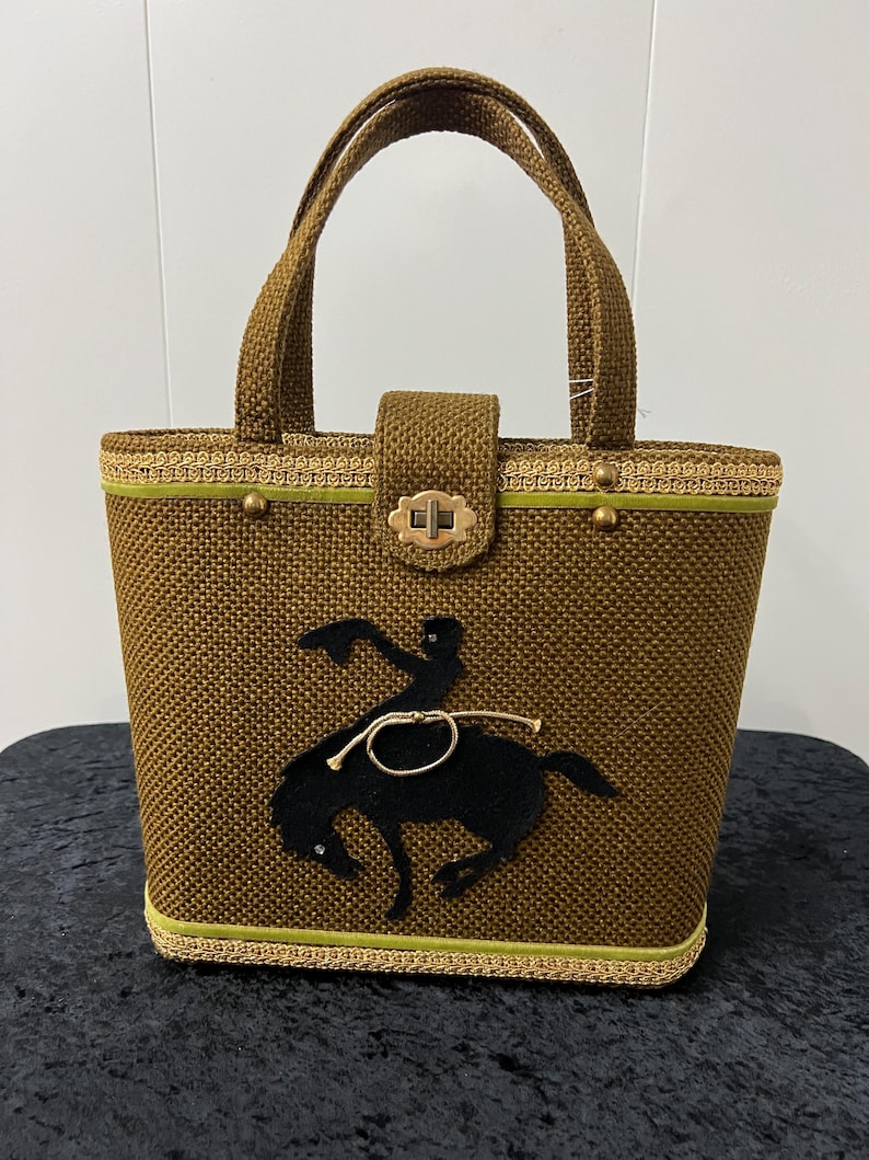 SALE!! 1960's Possibly Enid Collins Box Purse Depicting Bucking Bronco Cowboy Excellent