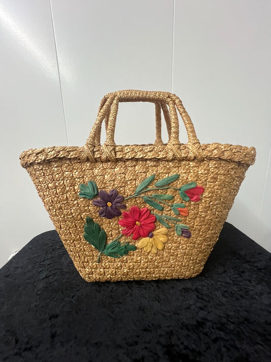 1950's Straw Basket Large Tote Purse Excellent
