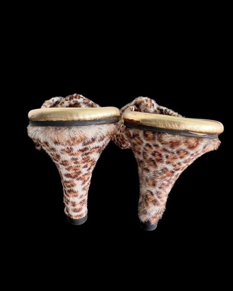 SALE!! Vintage 1980's Does 50's Size 7 1/2 Stilettos Slide Leopard Print Heels