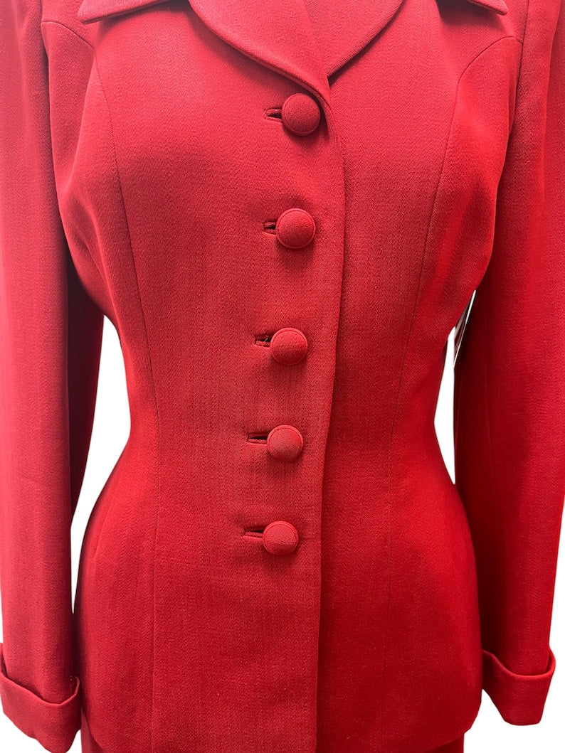 SALE!! 1940's 1950's Vintage Red Wool Gabardine Suit Lilli Ann Style Amazing Peplum