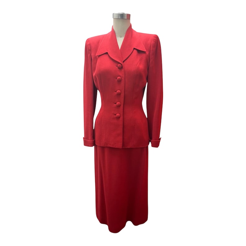 SALE!! 1940's 1950's Vintage Red Wool Gabardine Suit Lilli Ann Style Amazing Peplum