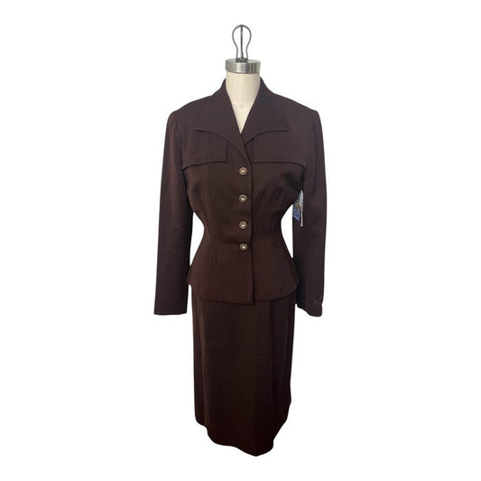 1940's 1950's Vintage Deep Chocolate Brown Wool Gabardine Suit Lilli Ann Style Amazing