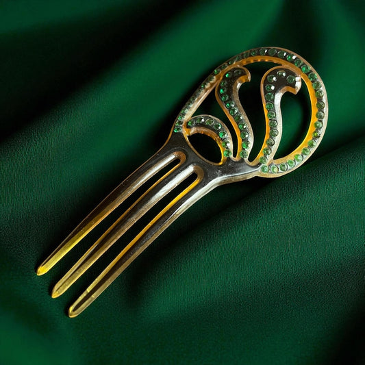 1900 1920 Art Deco Art Nouveau Celluloid Hair Fan Comb Delicate Ornate Design