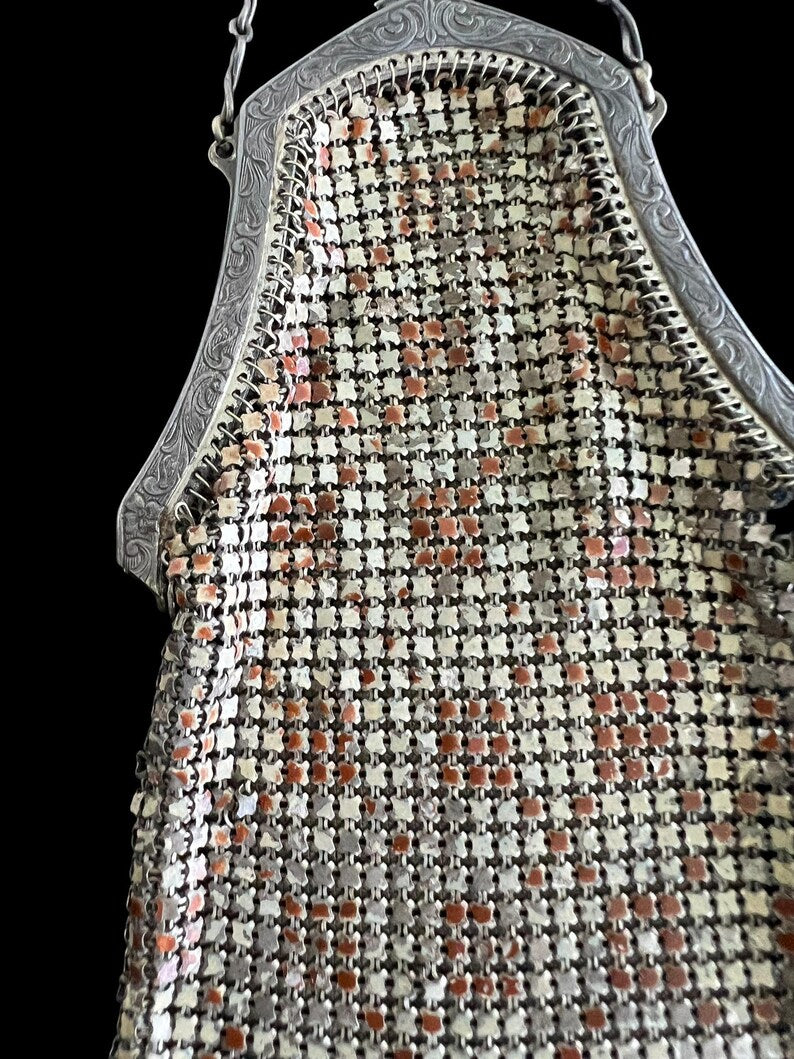 All Original Vintage Antique Estate Art Deco Enameled Steal Mesh 1900's 1920's Purse