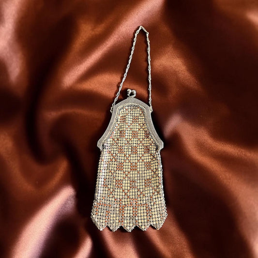 All Original Vintage Antique Estate Art Deco Enameled Steal Mesh 1900's 1920's Purse