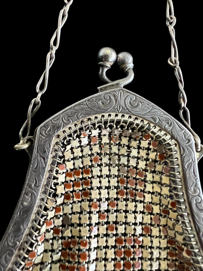 All Original Vintage Antique Estate Art Deco Enameled Steal Mesh 1900's 1920's Purse