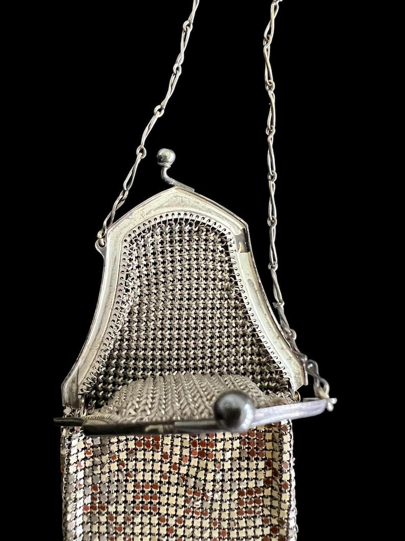 All Original Vintage Antique Estate Art Deco Enameled Steal Mesh 1900's 1920's Purse