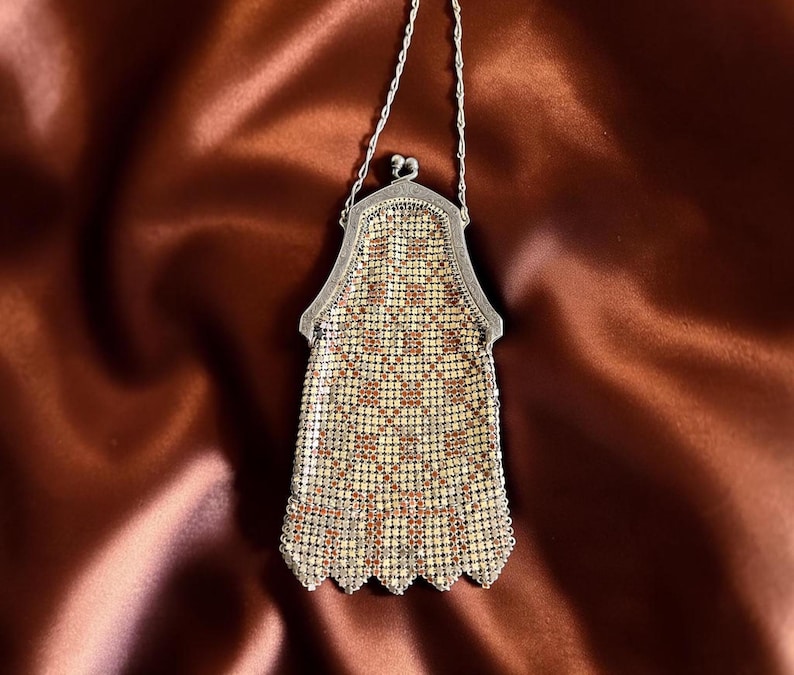 All Original Vintage Antique Estate Art Deco Enameled Steal Mesh 1900's 1920's Purse