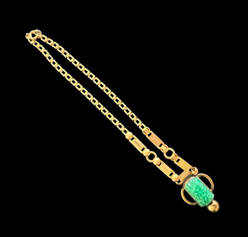 Antique Art Nouveau 1880 - 1914 Czech Carved Floral Green Slag Glass Gold Brass Metal